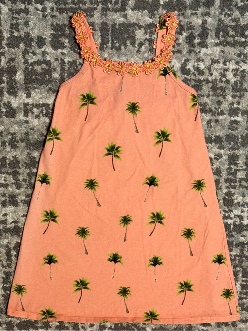 Haven Girl - Kids’ Coral Colored Palm Tree Print Sundress, Size - 5